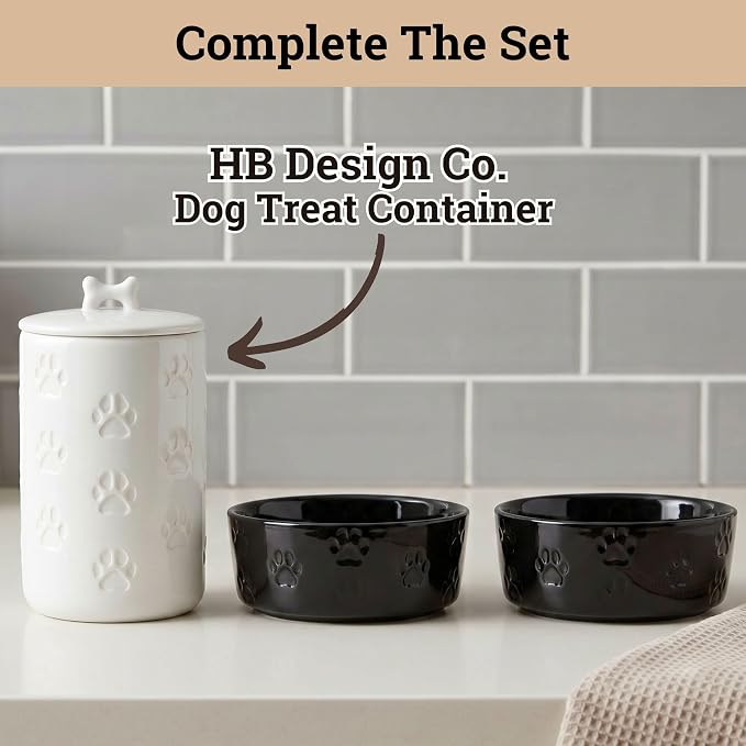 Ceramic Dog Bowl Set of 2 w/ Anti-Skid Base 6.5"W x 2.5"H, 3.8 Cup Capacity | Thick Ceramic, Dishwasher Safe, Anti-Skid Rubber Base, 3.8 Cups per Bowl, Ceramic Food & Water Bowls Set of 2 for Medium Dogs