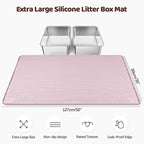 Silicone Cat Litter Mat for Litter Box 50”x35” Large Cat Mat, Pink | Waterproof, Non-Slip, Leak-Proof Rug Mat with Lip, Easy to Clean, Extra Large Litter Catcher Mat for Floor