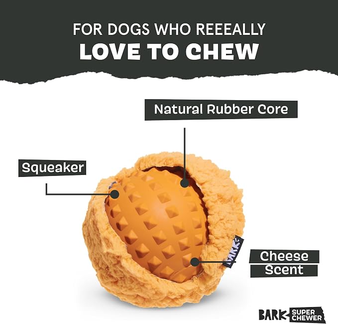 Barkbox Cheeze Brawl Super Chewer Plush Toy with Hard Core Center, Large | with Hard Core Center