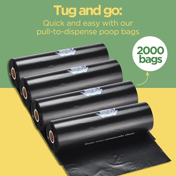 The Original Poop Bags® Dog Poop Bags Rolls – Commercial Bulk Recycled Poop Bags for Dogs, Heavy-Duty Waste Bag Refills, Black, 2,000 Count