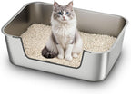 Qiuma Stainless Steel Cat Litter Box with Low Entry, Large Metal Kitty Litter Box for Senior or Injured Cats, Odor-Free, Non-Stick, Easy to Clean, 23.4"x15.6"x7.8", for Multiple Cats