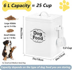 5-7 Lbs(25 Cup) Metal Dog Food Storage Container with Lid and Scoop, Airtight Dog Treat Container, Farmhouse Pet Food Storage Container, Cute Dog Food Canister, Gift for Dogs and Owners, White