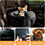 Dog Car Seats for Small Dogs, 2-in-1 Pet Booster Seat with Side-Zip Expandable Bed, Handles and a Storage Pocket, Clip-On Safety Leash and PP Cotton Filling, Vehicle Bed for Puppy up to 25 lbs (Black)
