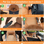 Vivifying Dog Car Seat for Small & Medium Dogs, Detachable & Washable Booster Seat for Pets Up to 25lbs, Travel Bed with Storage Pockets and Safety Belt – Brown&Black