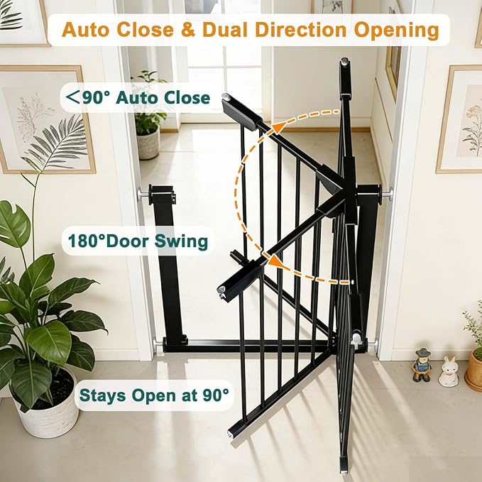 Fairy Baby 22.8"-25.5" Narrow Baby Gate for Small Stairs/Doorways/Hallways | Pressure Mounted Auto-Close Pet Gate, Metal Tension Safety Child Gate No Drill, Walk Thru Easy Install, No Extensions, Black