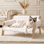 homegroove Elevated Cat Couch Bed, Wood Cat Sofa for Indoor Cats, White﻿ | 27"L x 18"W x 11.8"H, solid wood cat bed with removable washable cushion, available in white and gray, for cats & small dogs