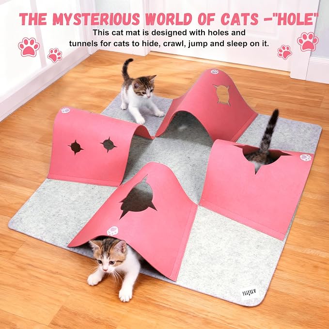 4-Way Cat Tunnel for Indoor Cats, Interactive Toy with Plush Ball | 35.4" Multi-Entrance Cat Play Tunnel with Cozy Hideaway Space, Provides Enrichment, Exercise, Exploration & Interactive Play