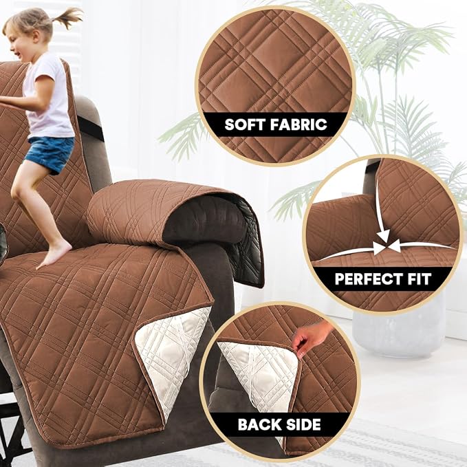 Recliner Cover 100% Waterproof Couch Cover Sofa Cover for Living Room Water Resistant Furniture Protector with Elastic Straps for Pets Dog(Recliner28,Terracotta)
