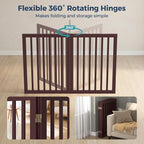 Homykic Dog Gate Indoor, 142" W x 30" H Extra Wide Foldable Bamboo Pet Gate with Door, No Assembly Freestanding Dog Fence with 2 Support Feet & 360°Hinges for Doorways Hallways (Espresso, 6 Panels)