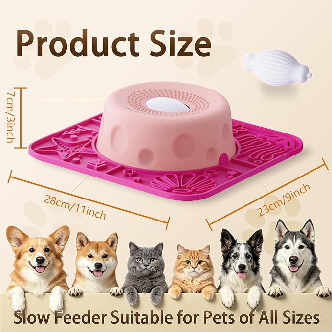 Slow Feeder Dog Bowls with Rolling Ball & Lick Mat for Dogs and Cats | 550ML Anti-Slip Dog Lick Bowl for or Large/Medium/Small Dogs and Cats Slow Feeding & Oral Hygiene, for Liquid and Thick Treat