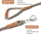 Mile High Life Dog Leash Braided Cotton Rope w/Leather-Wrapped Ends/Handle | Rust-proof 360° swivel clasp, Heavy-duty for medium/large breeds. Great for weddings, daily walks (6 FT, 1/2", Black)