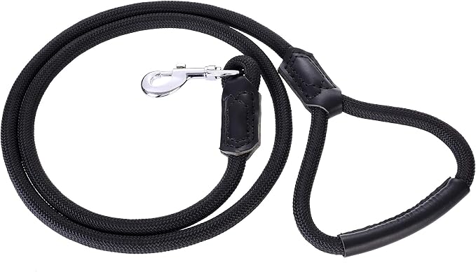 Mile High Life Dog Leash with Genuine Leather Handle, 6 FT/5 FT/4 FT | Leather Grip Rope Leash, Heavy Duty 360° Swivel Metal Clasp, for Small Medium & Large Dogs