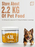 5-10 lb Airtight Dog Food Storage Container, White | Large airtight bin with pop-lock lid and clear body; stores 5-10 lb of dry dog food, cat treats, rice, or flour.