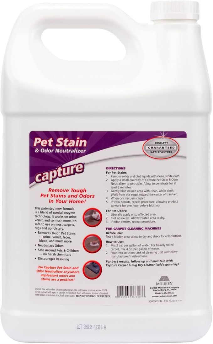Capture Pet Stain & Odor Remover - Enzyme Pet Odor Eliminator - 1 Gallon | Carpet Stain Remover for Cats & Dog Pee Smell, Cat Urine Destroyer, Carpet Cleaner Spray