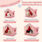 Indoor Dog House with Frame, Cute Dog Tent Bed with Cover Cave | Breathable, Washable, and Foldable House, Suitable for 36-66 Lb, Large (29"×29"×29"), Pink
