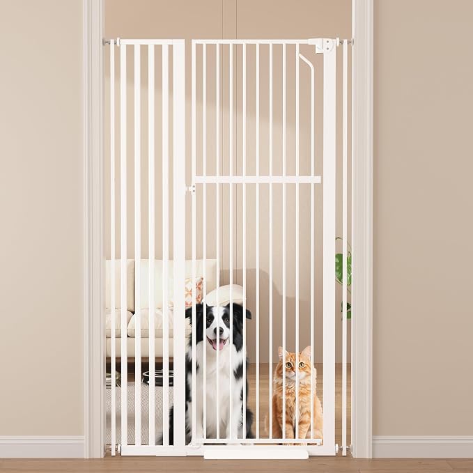 Floisdace 63" Extra Tall Pet Gate for Cat/Dog, Adjustable 29.9-41.3" Wide Auto Close Tall Cat Gate, No Drilling Pressure Mount Kit, Dog Gate for Doorways, Hallways, Kitchen, White