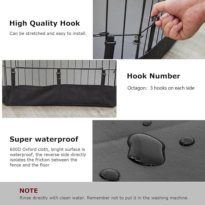 PJYuCien Playpen Bottom Pad for 24'' Width 8 Panel Pen, Hook Connect, Black | Use as Top, Protect Floor, Easy to Move and Clean – Suitable for Puppy, Duck, and Other Small Animals.