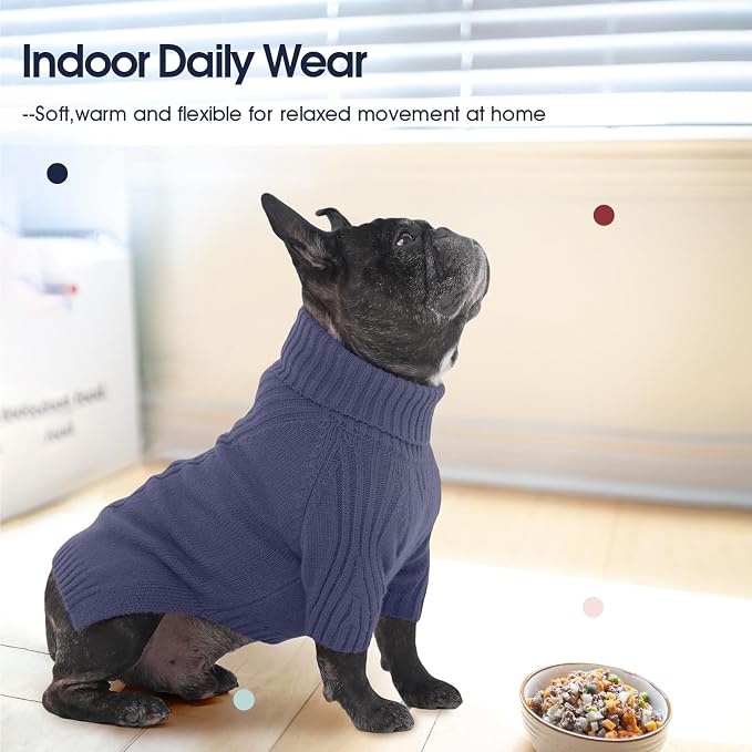 IECOii Dog Sweaters for Medium Dogs Girl Boy,Holiday Knit Doggy Sweatshirt with Sleeve,Turtleneck Thick Warm Dog Sweaters for Winter,Pullover Knitwear for French Bulldog,Boston Terrier (Blue, L)