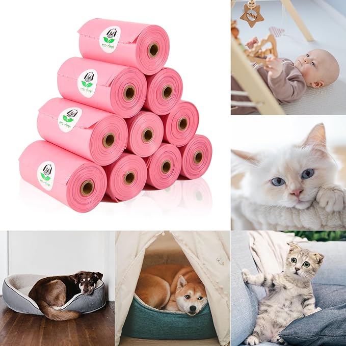 ECO-CLEAN Dog Poop Bags with Dispenser, 360 Count, Cherry Blossom scented | Leak-Proof, Extra-Thick, pink Doggie Waste Bags Rolls, Indoor/Outdoor Use