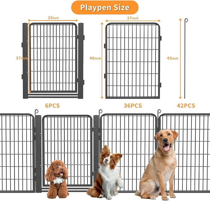 Low Threshold Dog Playpens Fence Indoor, 40 inch 42 Panels Heavy Duty Metal Outdoor Pet Playpen for Large/Medium/Small Dogs, Tall Dog Play Exercise Pens Outside