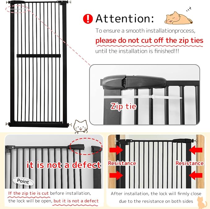 Lumizone 61.02" Extra Tall Pet Gate for Cat Dog 30.12"-34.05" Wide Black | Extra Tall Cat Gate for Doorway Hallway Stairs Pressure Mounted 1.37" Gap No Drilling Auto-Close Dual-Lock