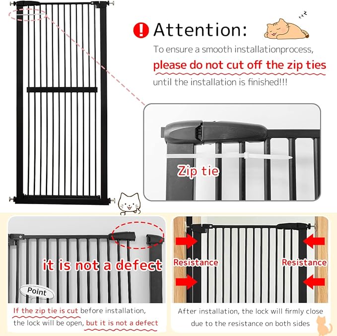 Lumizone 61.02" Extra Tall Pet Gate for Cat Dog 30.12"-38.38" Wide Black | Extra Tall Cat Gate for Doorway Hallway Stairs Pressure Mounted 1.37" Gap No Drilling Auto-Close Dual-Lock