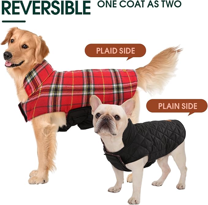 Kuoser Waterproof Dog Coat, Reversible Dog Jacket for Large Dogs | Adjustable Durable Doggie Winter Coat for Groowing Puppies Warm Puppy Cold Weather Apparel, Bright Red L