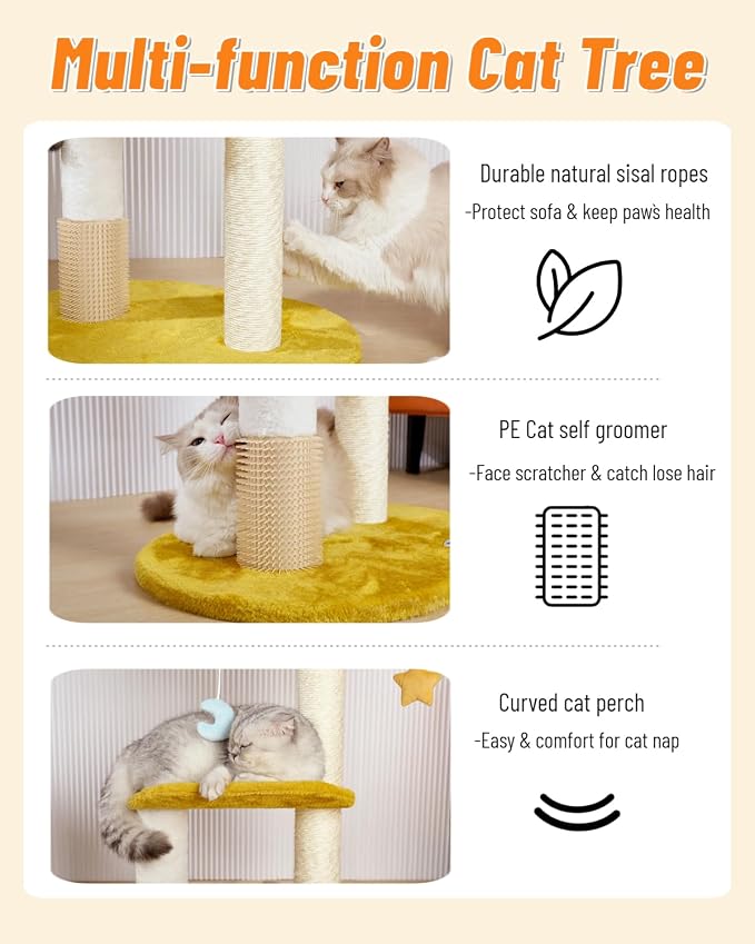Happi N Pets Cloud Cat Tree, 31.5in Multi-Level Indoor Cat Tower with Scratching Posts, Viewing Perch, Removable & Washable Cushions, Cat Activity Tree with Dangling Toy | Removable & Washable Cat Bed, Cat Activity Tree, Cute Dangling Toys, Easy To Cle...