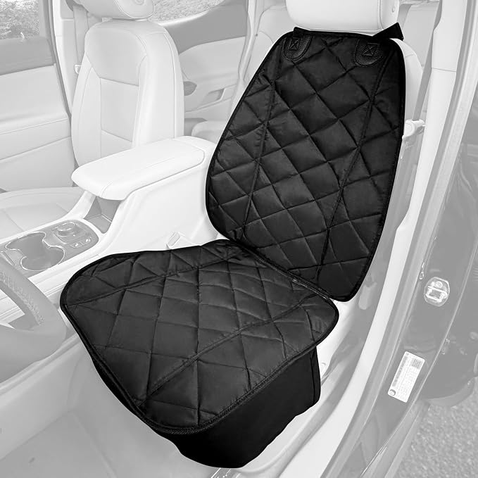 4Knines Heavy Duty Front Bucket Seat Cover for Dogs, Waterproof, Black | Heavy-duty 600D polyester + K9-Shield waterproof protection. Fits captain & bucket seats. Nonslip. Easy install & clean.