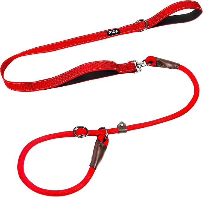 Fida 2-in-1 Slip Lead Dog Leash with 2 Handles, 6FT Training Leash, Red | No Collar Needed, Tangle Free, Soft Padded Handles, Traffic Control,Reflective Heavy Duty No Pull Leash for Medium-Large Dogs