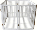 Urnporium Pet Dog Gate Freestanding, Strong Durable Folding Wooden Fence, Portable Acacia Hardwood Safety Barrier for Indoor & Outdoor Use (White Pet Gate, 8 Panel 30" Tall)
