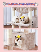 Gitelsnour Cat Tree, 74" Tower for Large Cats, Big Condo Hammock CCT030MU | Heavy duty, 3 Big Platforms, 2 Baskets, 2 Condos, Multi-Level Cat Scratching Posts, Indoor Cats Large Adult, Mushroom