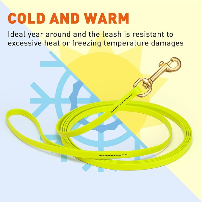 Viper Biothane K9 Working Dog Leash Waterproof Lead for Tracking Training Schutzhund Odor-Proof Long Line with Solid Brass Snap for Puppy Medium and Large Dogs, 33ft Safety Yellow