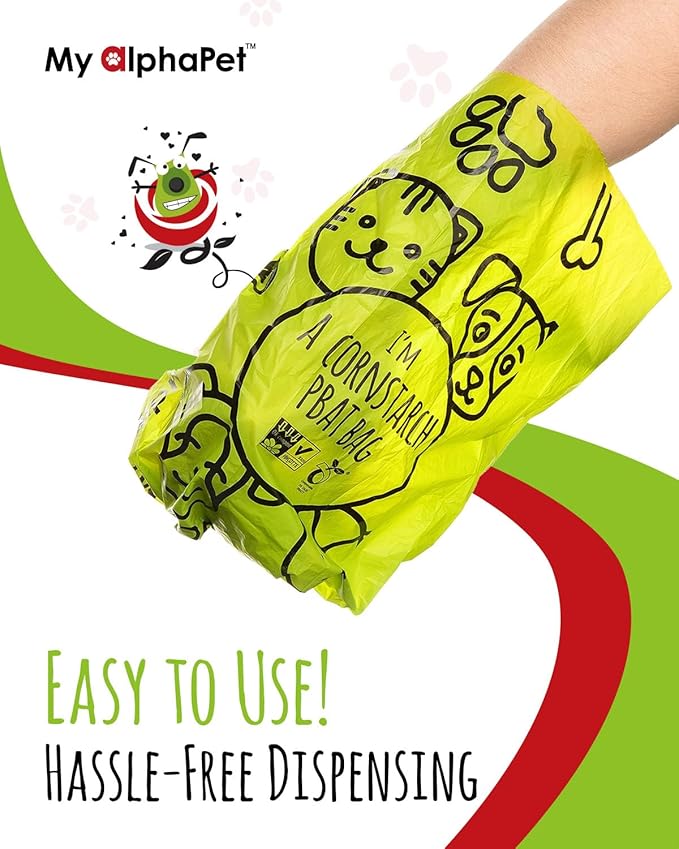 Compostable Dog Poop Bags, Cornstarch Eco-Friendly, HOME COMPOST NF T 51-800, 240 Count, Large Size Bag 9x13 Inches, 16 Unscented Refill Rolls, Leak-proof, Plantbased, GM-Free Corn (Green)