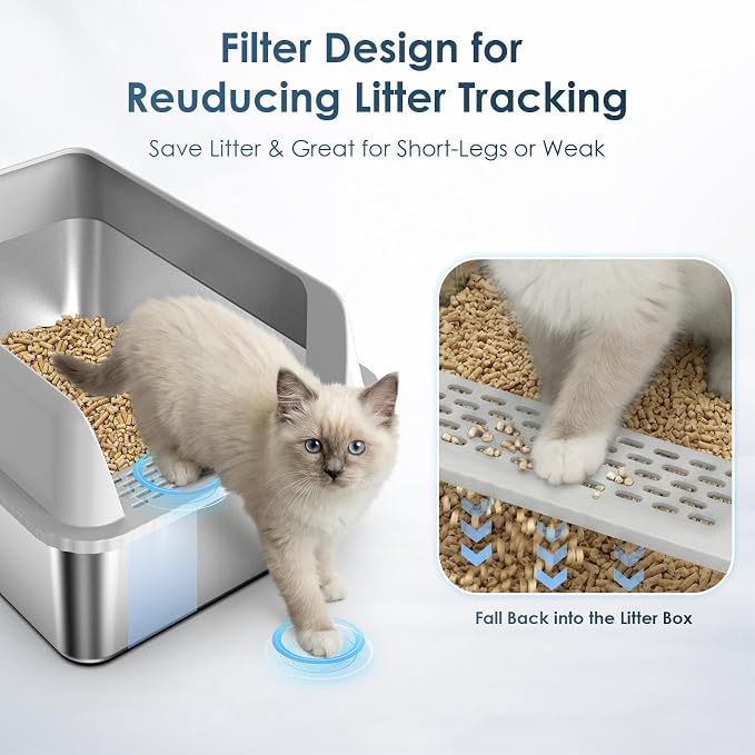 Suzzipaws Small Stainless Steel Litter Box with Lid, 17.3x13.4x10 Inches Kitty Litter Box for Kittens & Small Pets, Enclosed Metal Cat Litter Box for Leak Proof, Easy-Clean Non-Stick, Odor Control