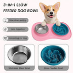 YINEYA 3 in 1 Slow Feeder Dog Bowls,Dog Water Bowl,Cat and Dog Food Bowl | Stainless Steel Dog Bowls with Non-Spill Dog Bowl Mat, Anti-Choking Puppy Bowls, Easy Clean for Large Medium Small Dogs Cats