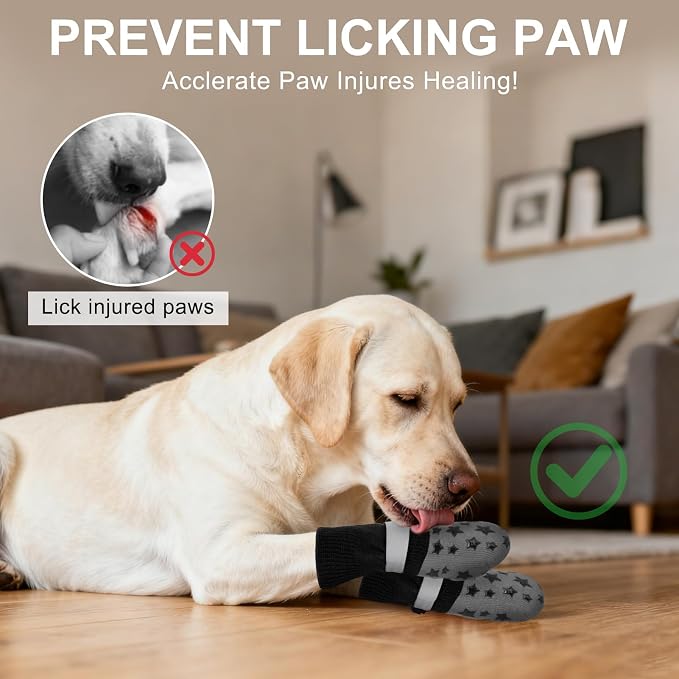 BEAUTYZOO Anti Slip Dog Socks to Prevent Licking Paws, Dog Shoes for Hot Pavement, Grip Socks for Dogs on Hardwood Floors, Dog Booties Alternative, Reflective&Washable Paw Protection for Senior Dogs