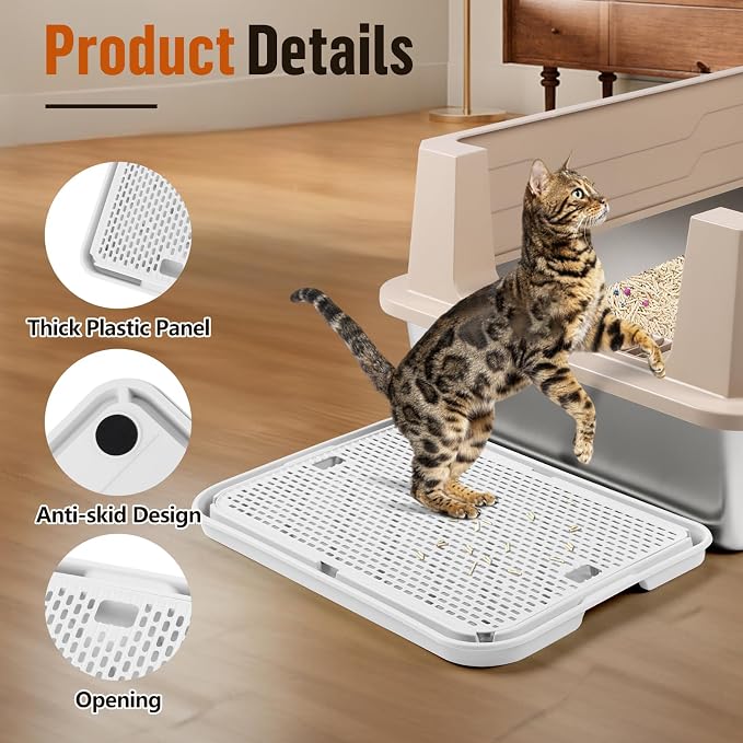 Cat Litter Box Step, Large Cat Litter Ramp with Filter Function, White