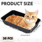 Tessco for you 30 Pack Disposable Cat Litter Boxes, Plastic Leakproof Litter Trays for Cats, Disposable Travel or Temporary Litters Pan for Kittens and Small Pets, 16.7 x 10.5 x 3.4 Inch(Black)