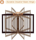 PUPETPO Freestanding Pet Gate for Dogs, Foldable Wooden Dog Gate for House, Indoor Pet Barrier for Stairs, Doorways, Support Feet Included, 24" Height 2 Panels, Brown