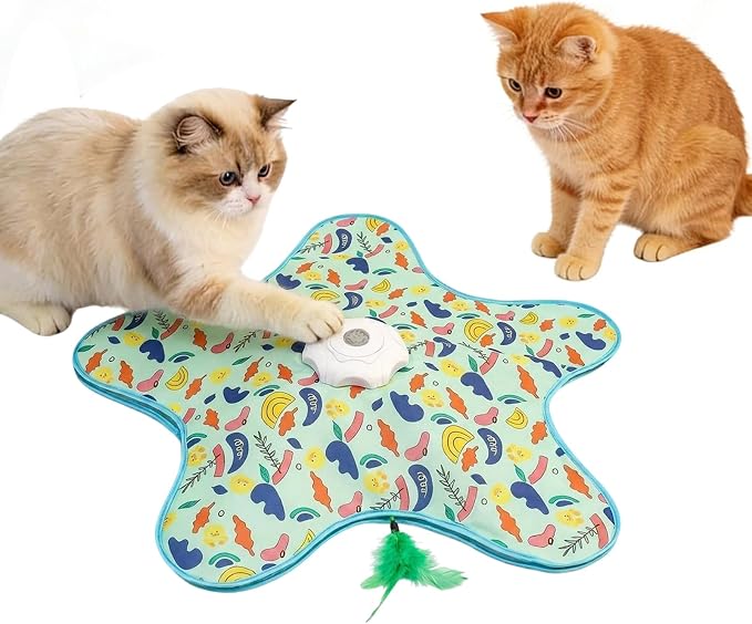 Automatic Interactive Cat Toy Hide and Seek Electric Toy with Feather Wand Bird Sounds Touch Activated USB Rechargeable Play Mat for Indoor Cats Self Play Exercise for Kittens and Cats