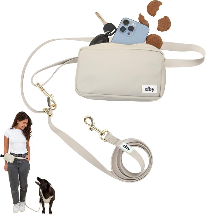 Hands Free Dog Leash with Treat Pouch - Waterproof Cross Body and Waist Leash for Dog Walking and Training with Poop Bag Holder - Cute Walking Accessories