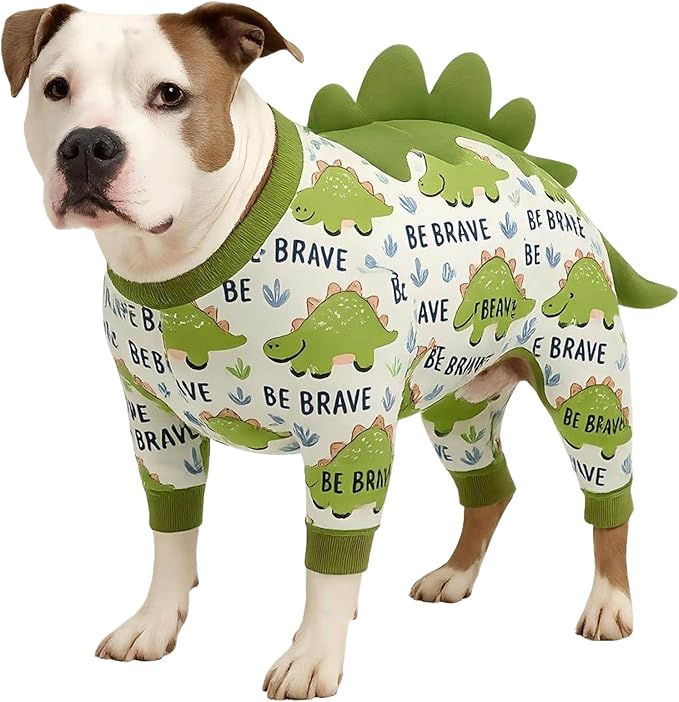 LovinPet Large Dog Pajamas, Four-Leg Stretch Onesie Bodysuit, Lightweight UV-Shielding Pajamas, Anti-Lick Calming Recovery Suit for Surgery, Pull-On for Medium and Large Breeds,White Green,XL