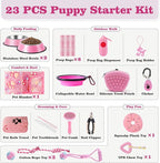 Puppy Supplies Starter Kit, Pink Puppy Essentials for Small Dogs | Bowls, toys, toothbrush, treat pouch and more in one pink puppy kit; ideal welcome home gift for small dogs and new puppies