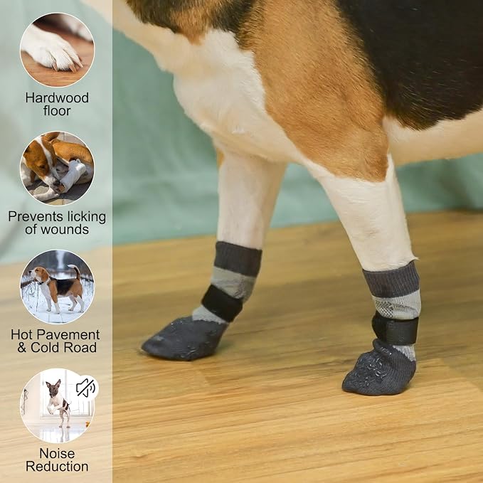 BEAUTYZOO Dog Socks to Prevent Licking Paws for Hardwood Floors Anti Slip, Dog Shoes Booties for Hot/Cold Pavement,Grippy Boots & Paw Protectors Traction Control for Small Medium Large Senior Dogs