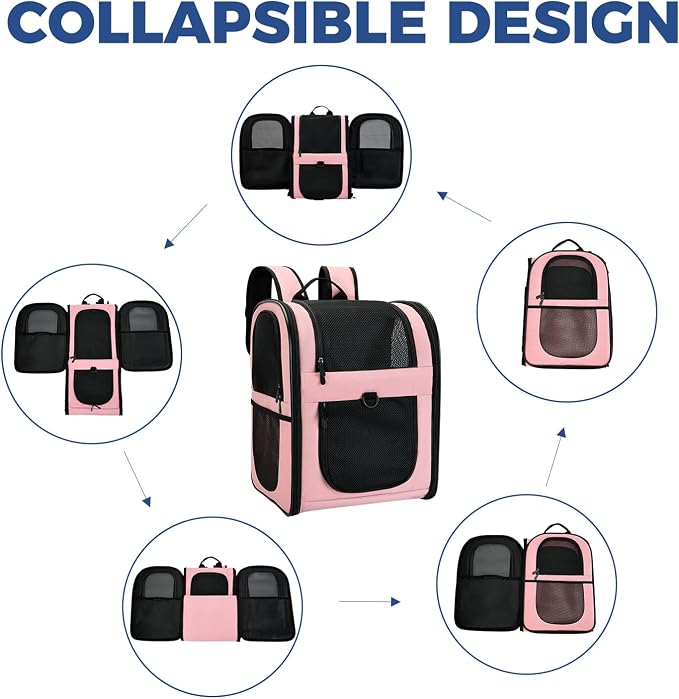 Apollo Walker Dog & Cat Carrier Backpack for 4-18lb Pets - Ventilated Safe Design with Padded Back Support, Breathable Mesh Pet Backpack for Hiking, Travel, Outdoor (Pink)
