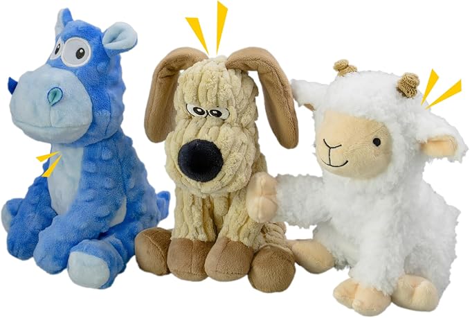 Squeaky Stuffed 3PCS Dog Toys, Chew for Large Medium Small Breeds | Plush with Crinkle Toys to Keep Puppy Busy, Teething, Fetching, Tossing, Tugging Interactive Toys for Indoor Outdoor play