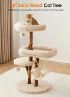 Letkind Modern Cat Tree Tower for Large Indoor Cats, Perches-Natural Solid Wood Cat Tower with Sisal Scratching Post, Perches, Hammock & PlayBalls, Aesthetic Boho Cat Furniture
