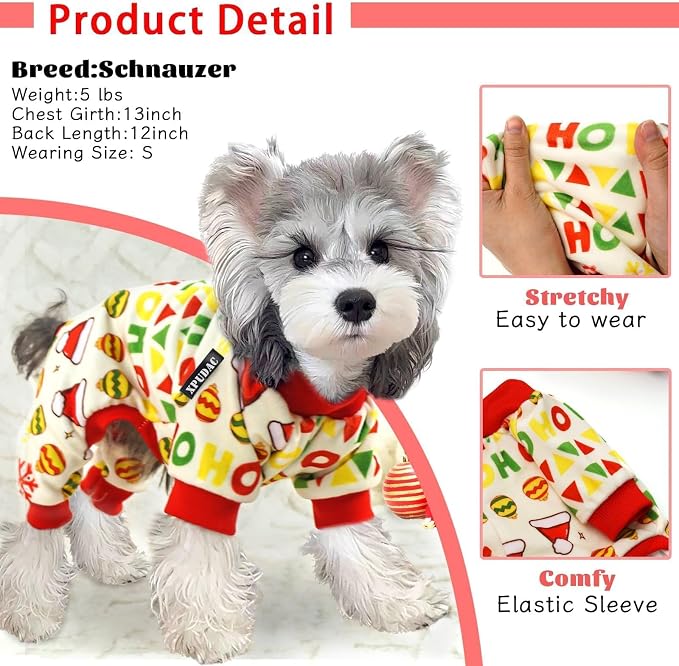 XPUDAC 4 Pieces Dog Christmas Pajamas Santa Pet Clothes Cute Snowman Dog Pajamas for Small Dogs Red Green X-Small