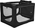 24 x 17 x 17 Inch Collapsible Soft Dog Crate for Dogs Up to 30 lbs, Portable Travel Pet Kennel with 4 Zip Doors, Foldable Indoor Outdoor Crate with Mat, Carry Bag, Black